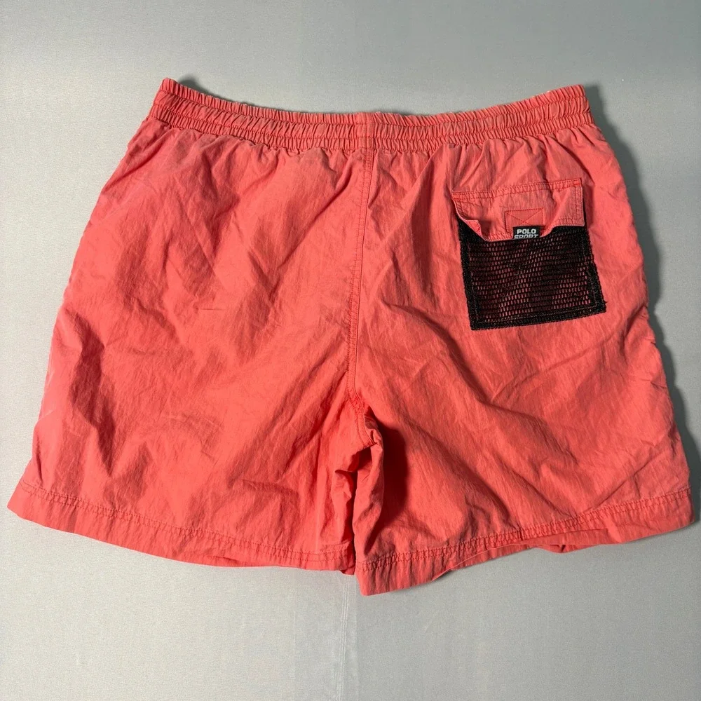 Vintage Polo Sport Ralph Lauren Swim Trunks XL Coral Pink Logo Mesh Shorts Mens